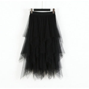 Elastic High Waist Long Tulle Skirt