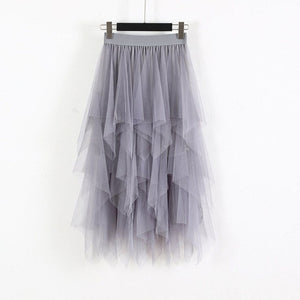 Elastic High Waist Long Tulle Skirt