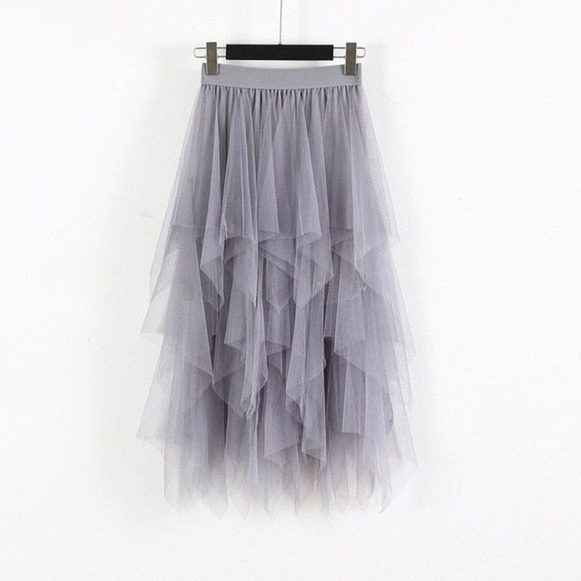 Elastic High Waist Long Tulle Skirt
