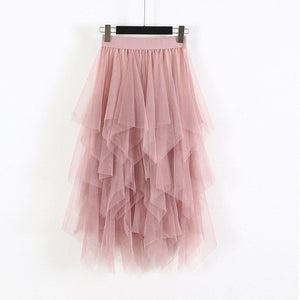 Elastic High Waist Long Tulle Skirt
