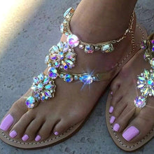 Load image into Gallery viewer, Rhinestones Chains Thong Gladiator Flat Sandals Crystal Chaussure
